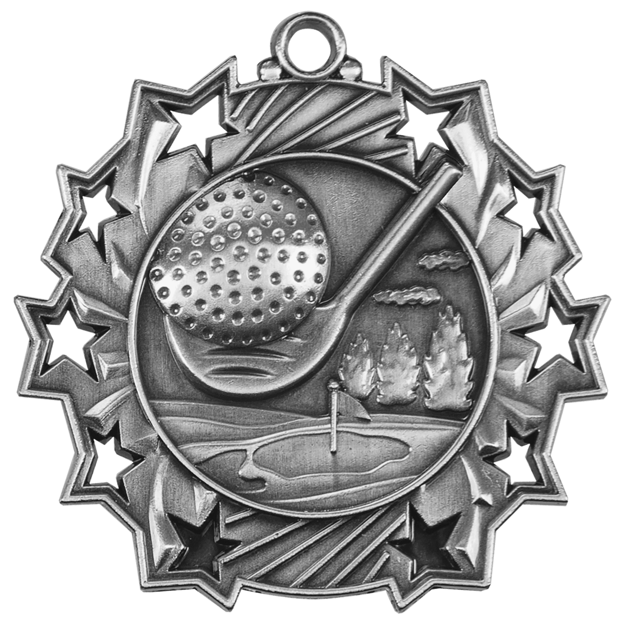 2 1/4" Antique Gold Golf Ten Star Medal