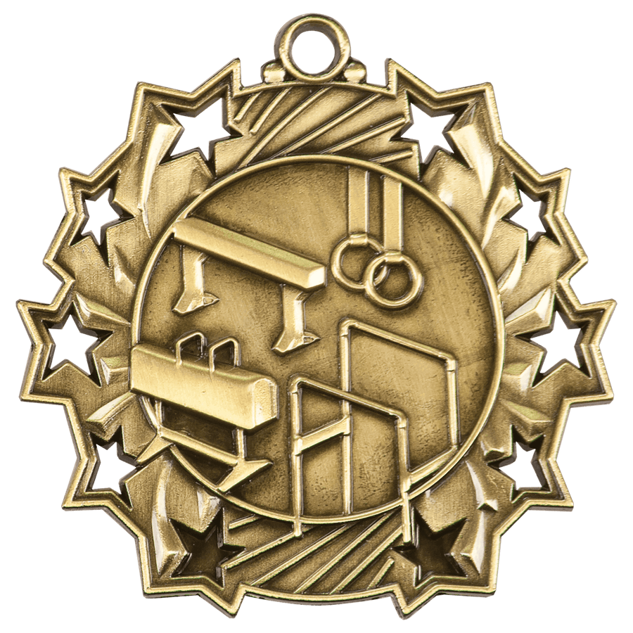 2 1/4" Antique Silver Gymnastics Ten Star Medal