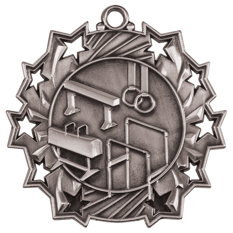 2 1/4" Antique Silver Gymnastics Ten Star Medal
