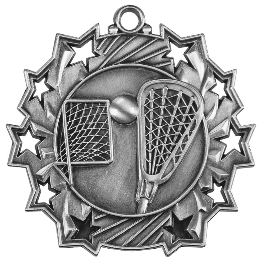 2 1/4" Antique Silver LaCrosse Ten Star Medal