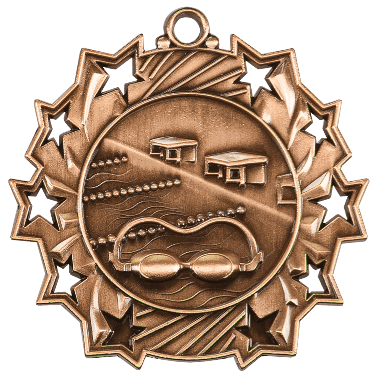 2 1/4" Antique Bronze Swimming Ten Star Medal