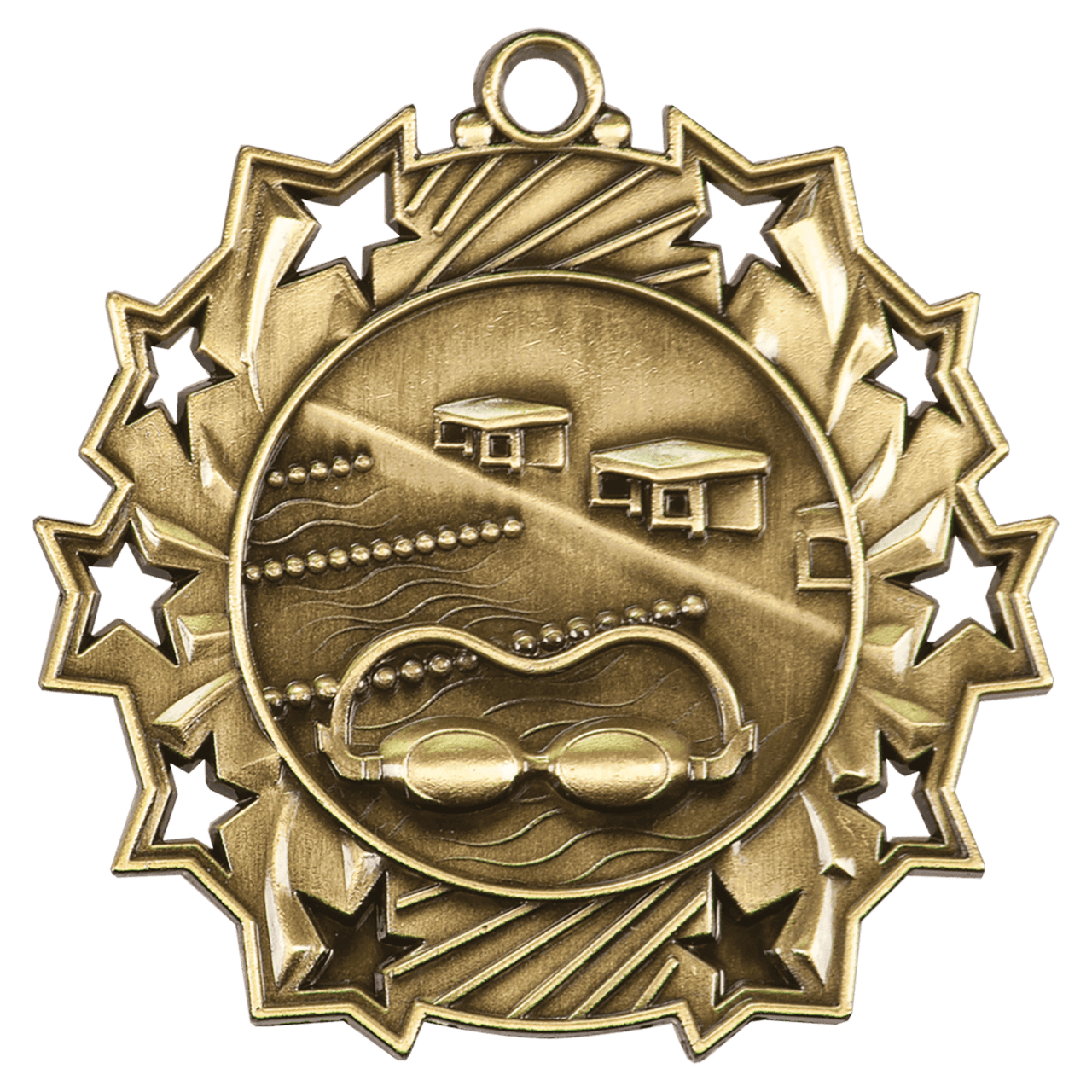 2 1/4" Antique Bronze Swimming Ten Star Medal