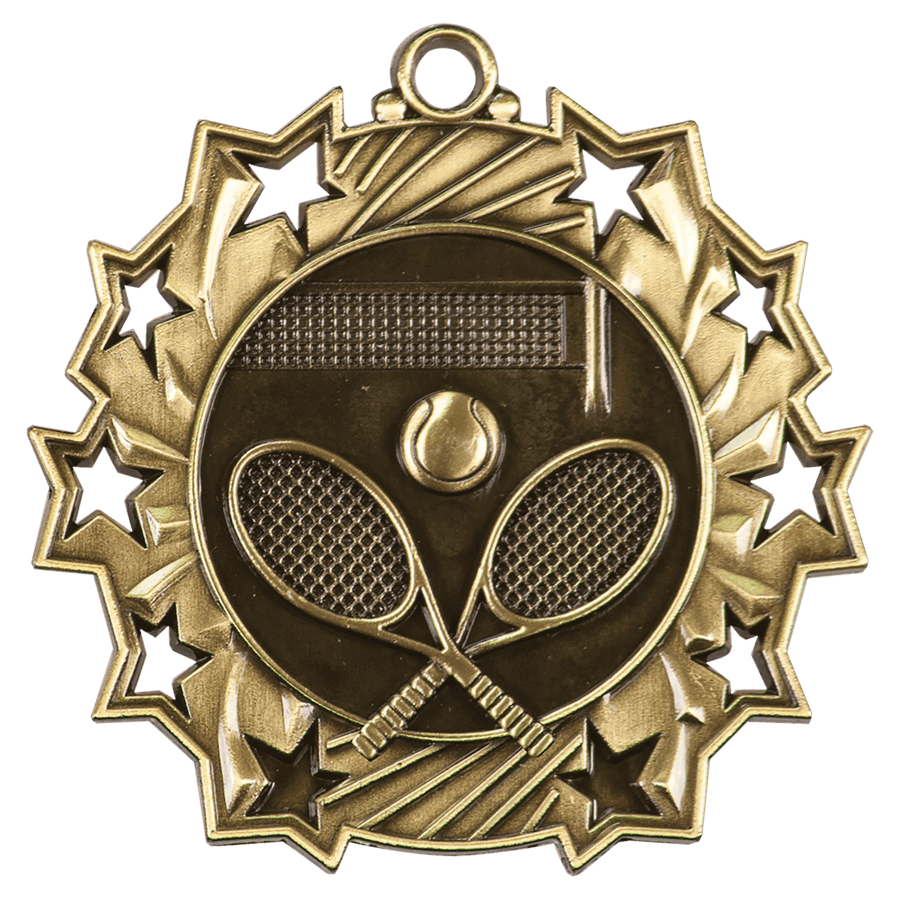 2 1/4" Antique Silver Tennis Ten Star Medal