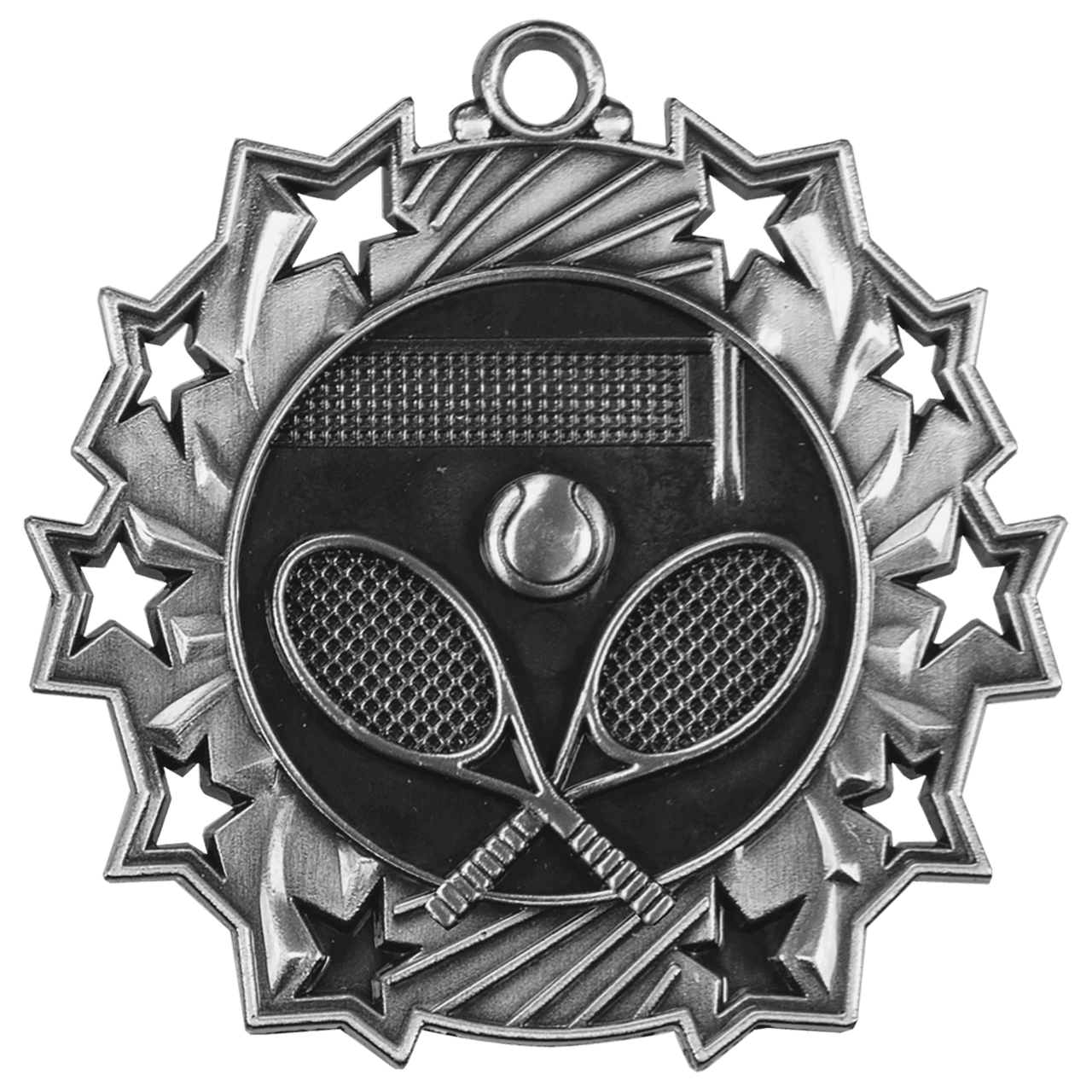 2 1/4" Antique Silver Tennis Ten Star Medal