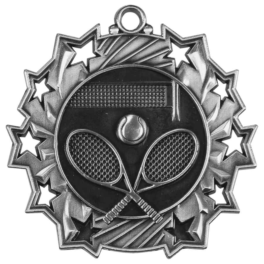 2 1/4" Antique Silver Tennis Ten Star Medal