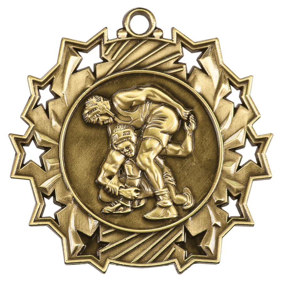 2 1/4" Antique Gold Wrestling Ten Star Medal
