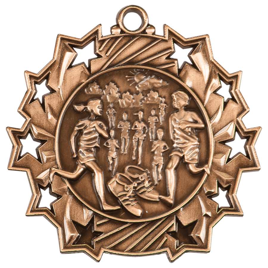 2 1/4" Antique Silver Cross Country Ten Star Medal