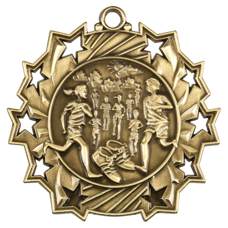 2 1/4" Antique Silver Cross Country Ten Star Medal