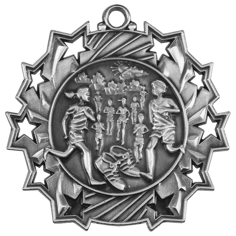2 1/4" Antique Silver Cross Country Ten Star Medal