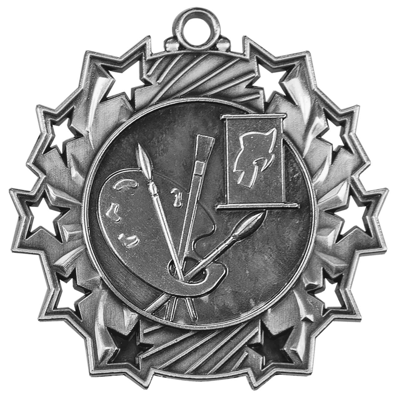 2 1/4" Antique Silver Art Ten Star Medal