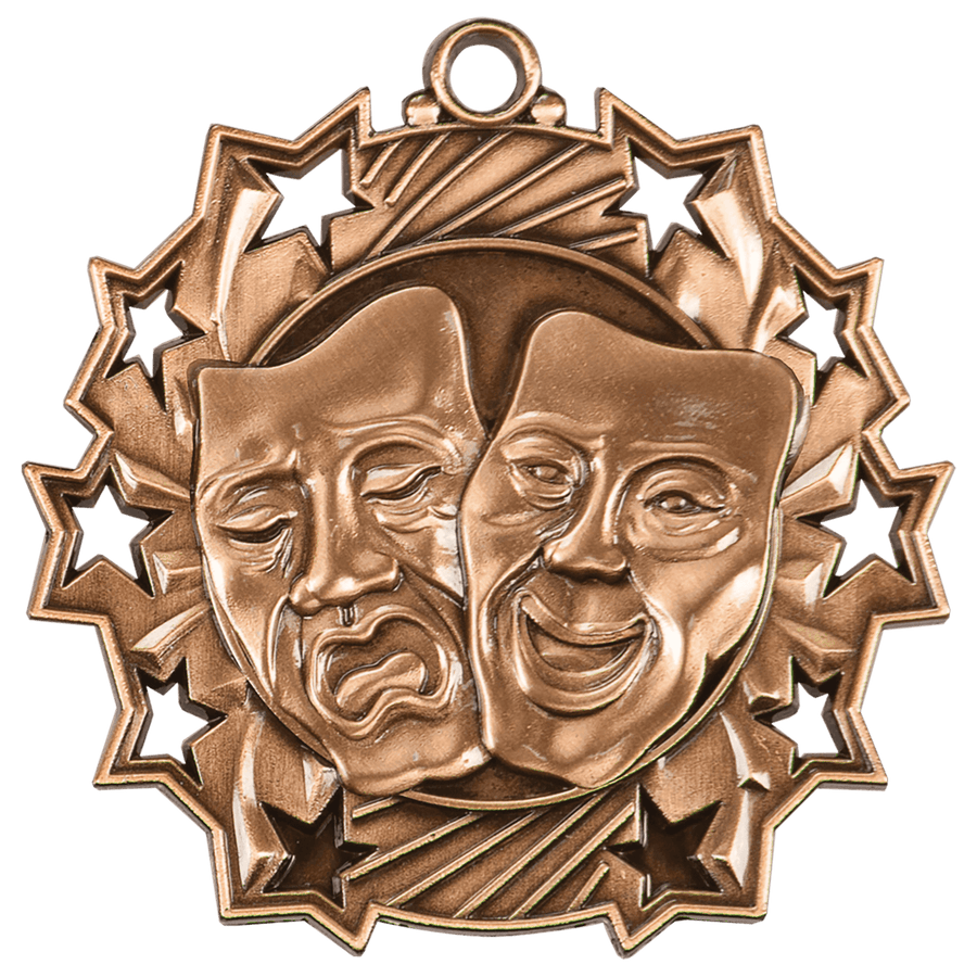2 1/4" Antique Silver Drama Ten Star Medal