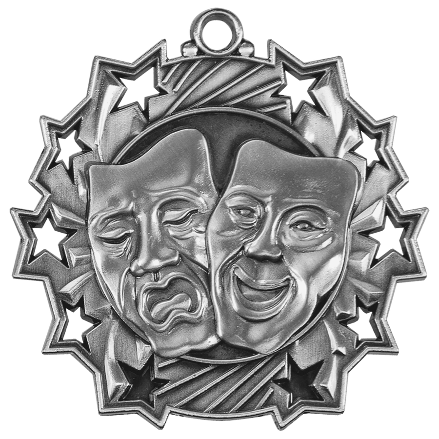 2 1/4" Antique Silver Drama Ten Star Medal