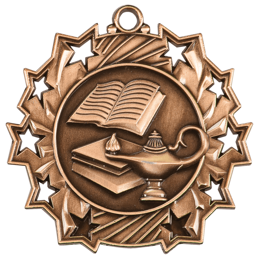2 1/4" Antique Silver Lamp of Knowledge Ten Star Medal