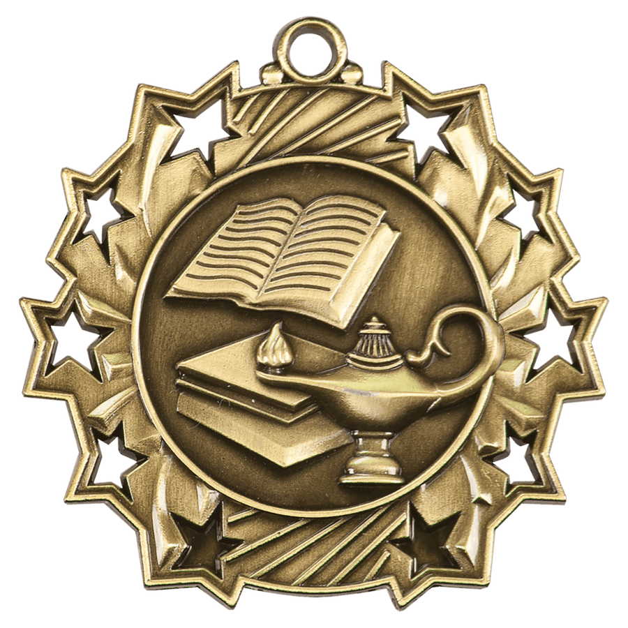 2 1/4" Antique Silver Lamp of Knowledge Ten Star Medal