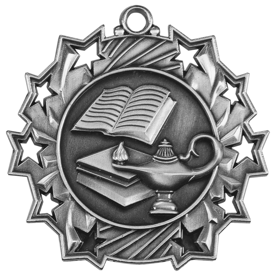 2 1/4" Antique Silver Lamp of Knowledge Ten Star Medal