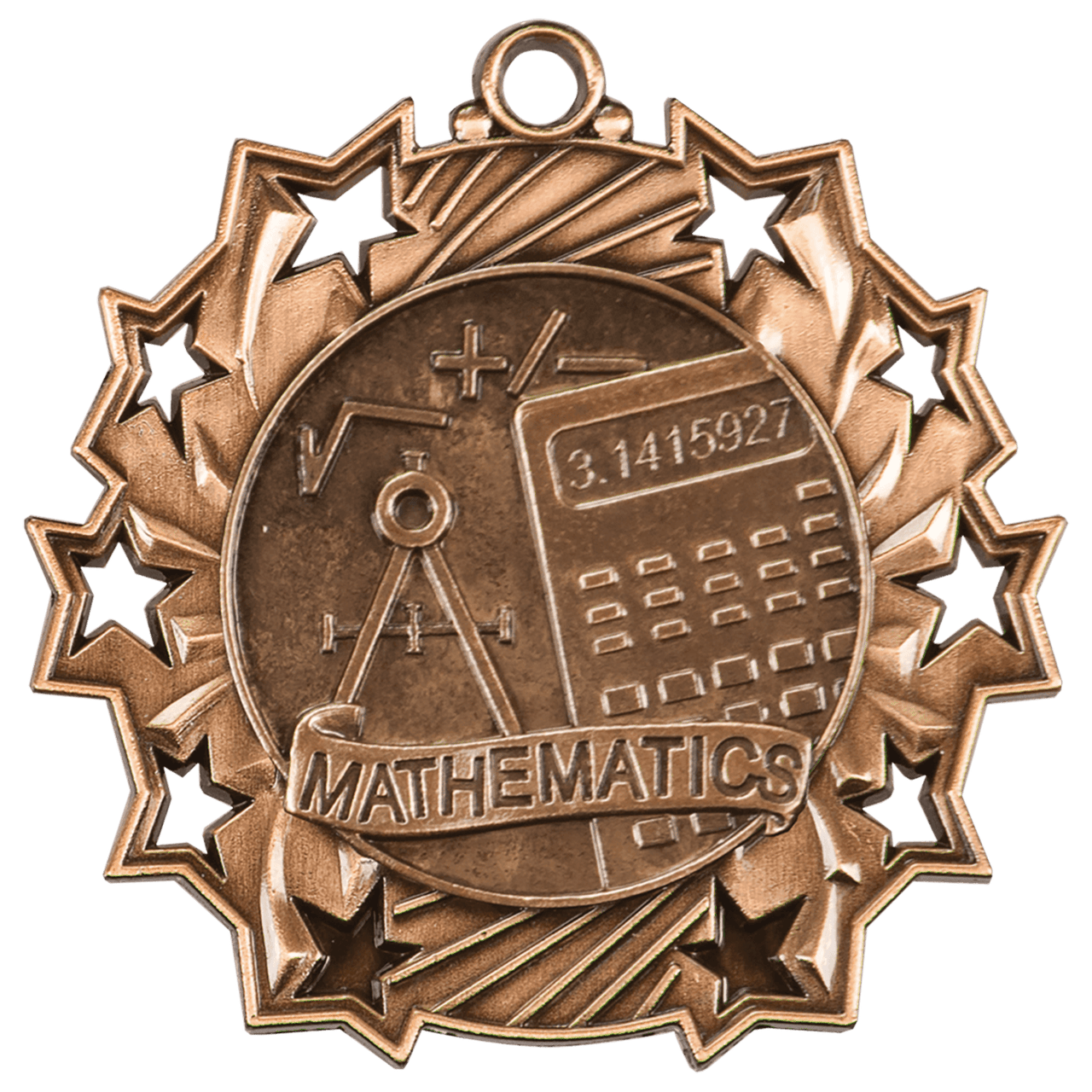 2 1/4" Antique Gold Math Ten Star Medal