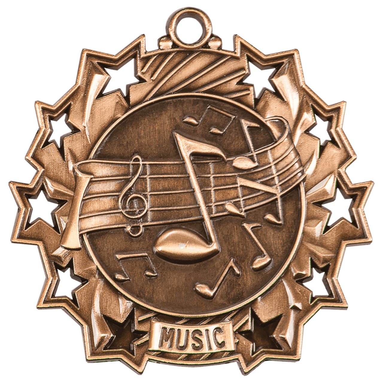 2 1/4" Antique Bronze Music Ten Star Medal