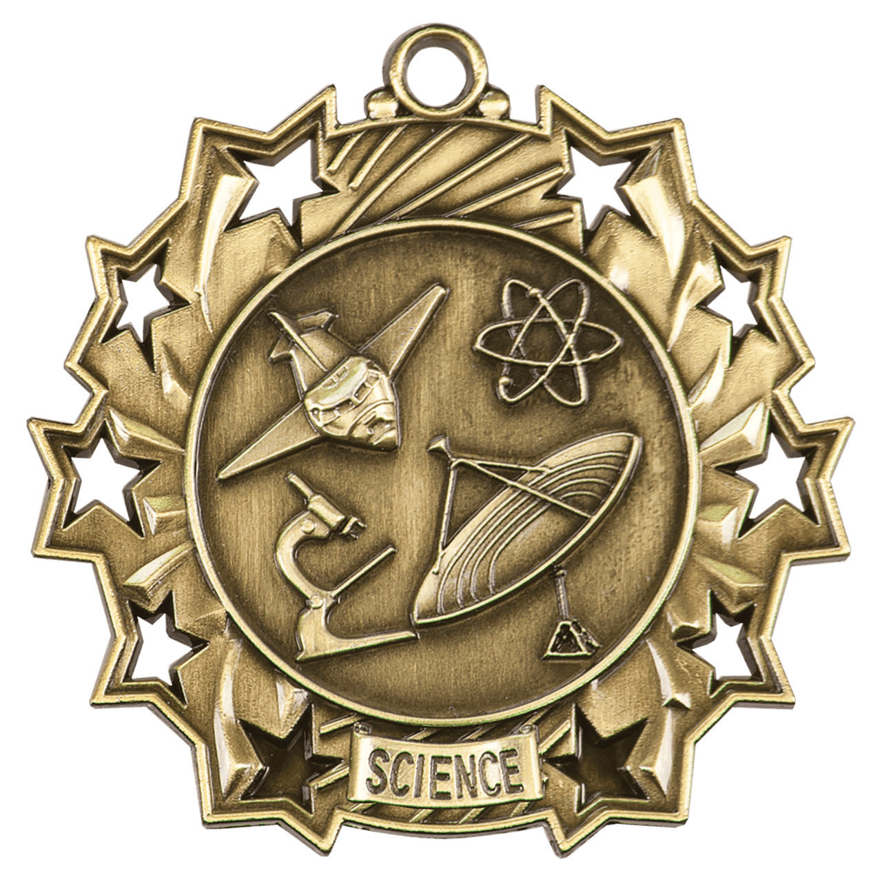 2 1/4" Antique Gold Science Ten Star Medal