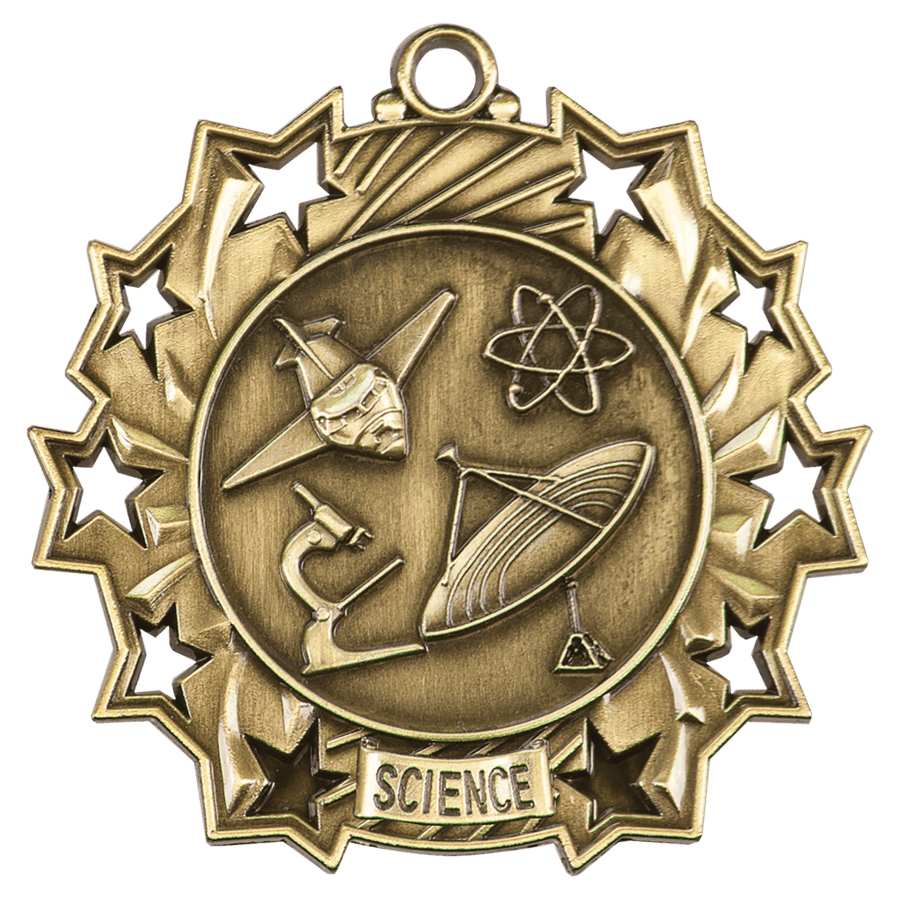 2 1/4" Antique Gold Science Ten Star Medal