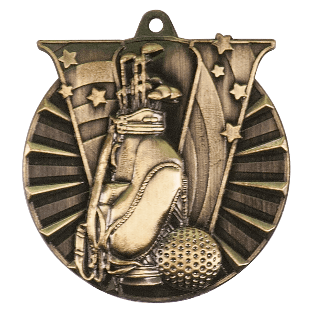 2" Antique Gold Golf Victory Medal