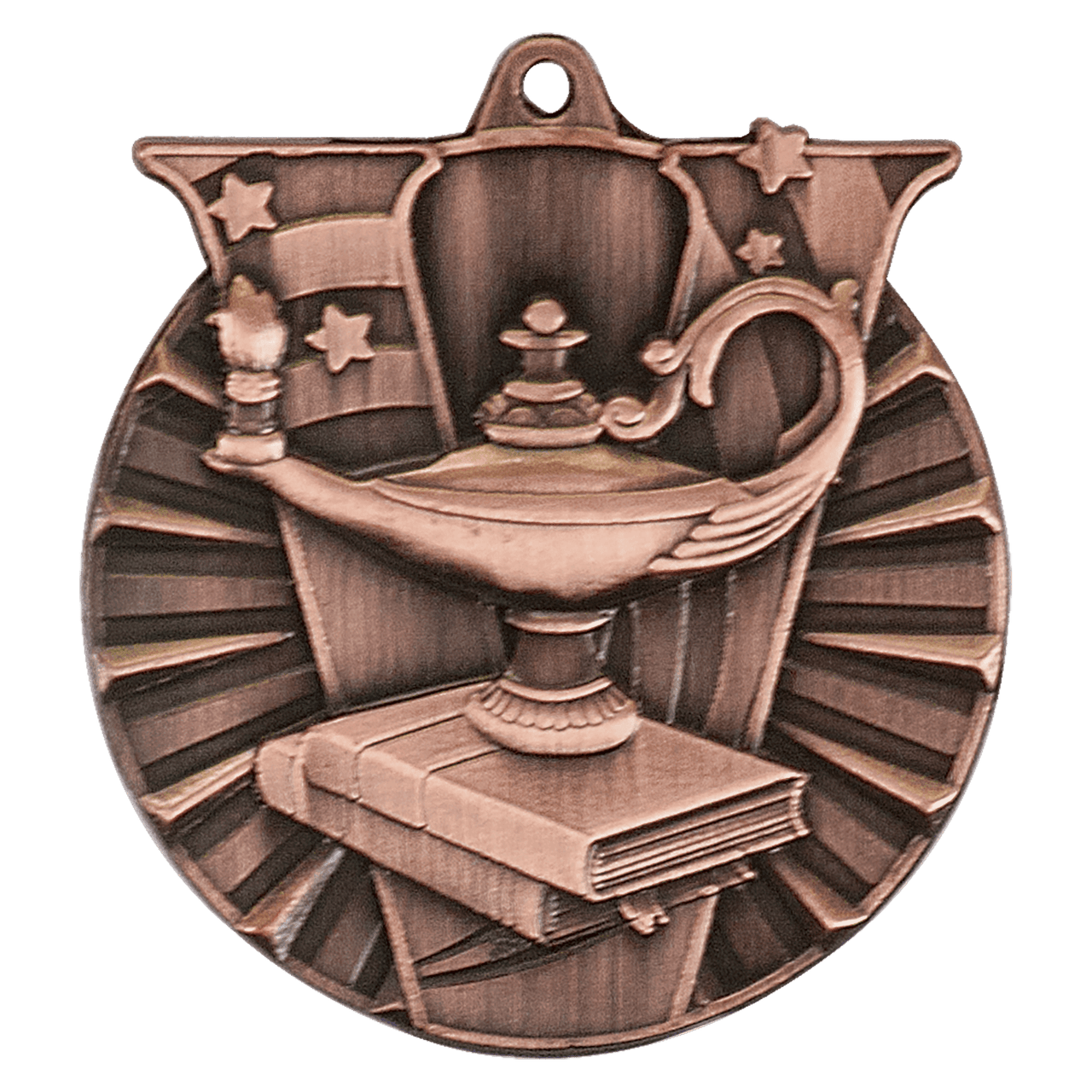 2" Antique Bronze Lamp of Knowledge Victory Medal