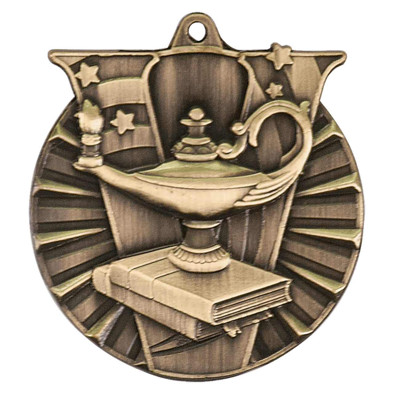 2" Antique Bronze Lamp of Knowledge Victory Medal