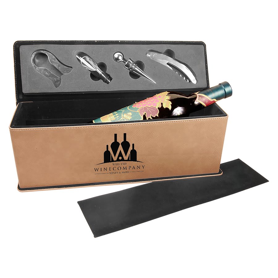 Dark Brown Laserable Leatherette Single Wine Box with Tools
