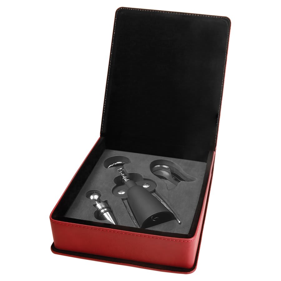 Pink Laserable Leatherette 5-Piece Wine Tool Gift Set