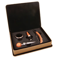 Thumbnail for Dark Brown Laserable Leatherette 4-Piece Wine Tool Set